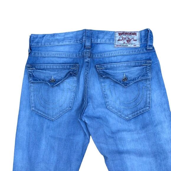 TRUE Religion Jeans Size 34 STRAIGHT White Stitch Blue - Picture 8 of 10